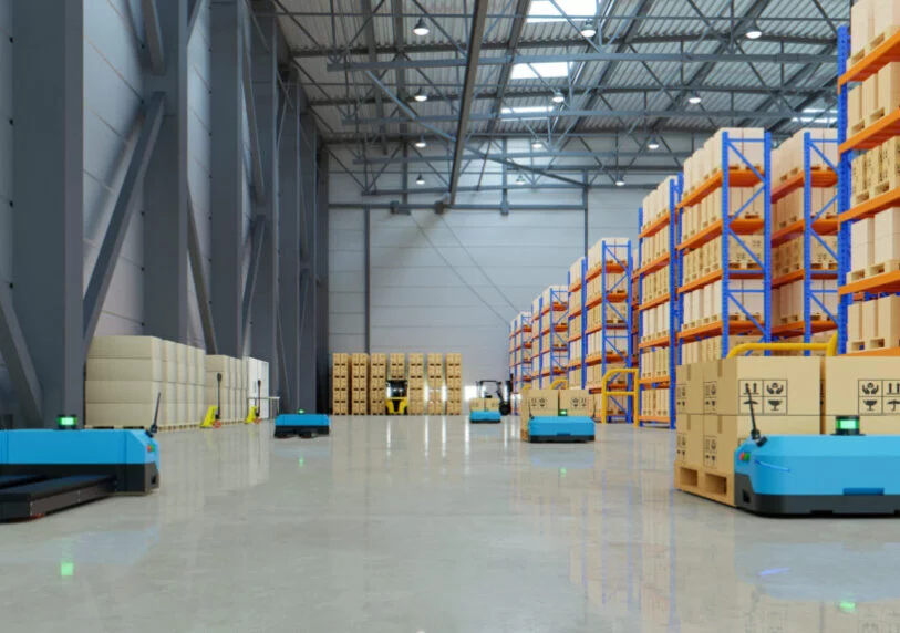 Robots Efficiently Sorting Hundreds Of Parcels Per Hour 3D Rendering 2048X1152 1 ¿Qué Son Las Fábricas Textiles Inteligentes Y Cómo Funcionan? - Textil E Indumentaria