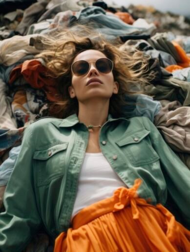 close up woman front clothing piles Curso de Programa Crecer: Sustentabilidad, Moda en Transformación - Interes General